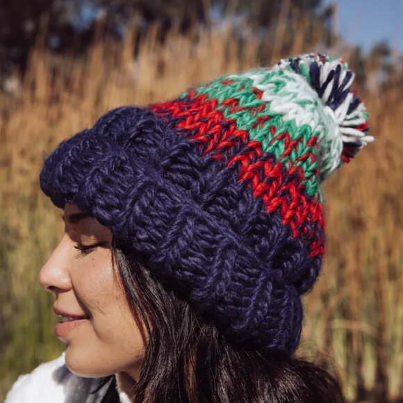 NWOT Free People Tide Stripe Knit Pom Beanie Navy main image 6